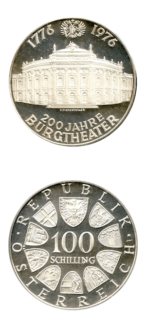 SCHILLING 100 Burgtheater 1976 Argent 92.5%